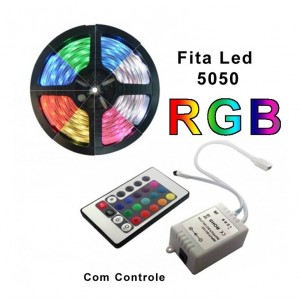 Fita De Led RGB 5050 Rolo Com 5 Metros Central Controle e Fonte